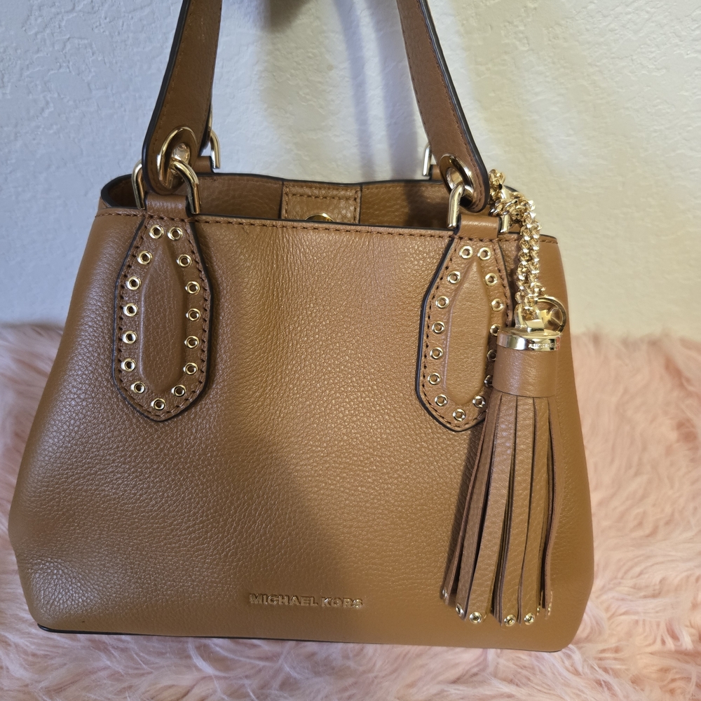 Michael Kors Brown Leather Shoulder Bag with Gold Accents